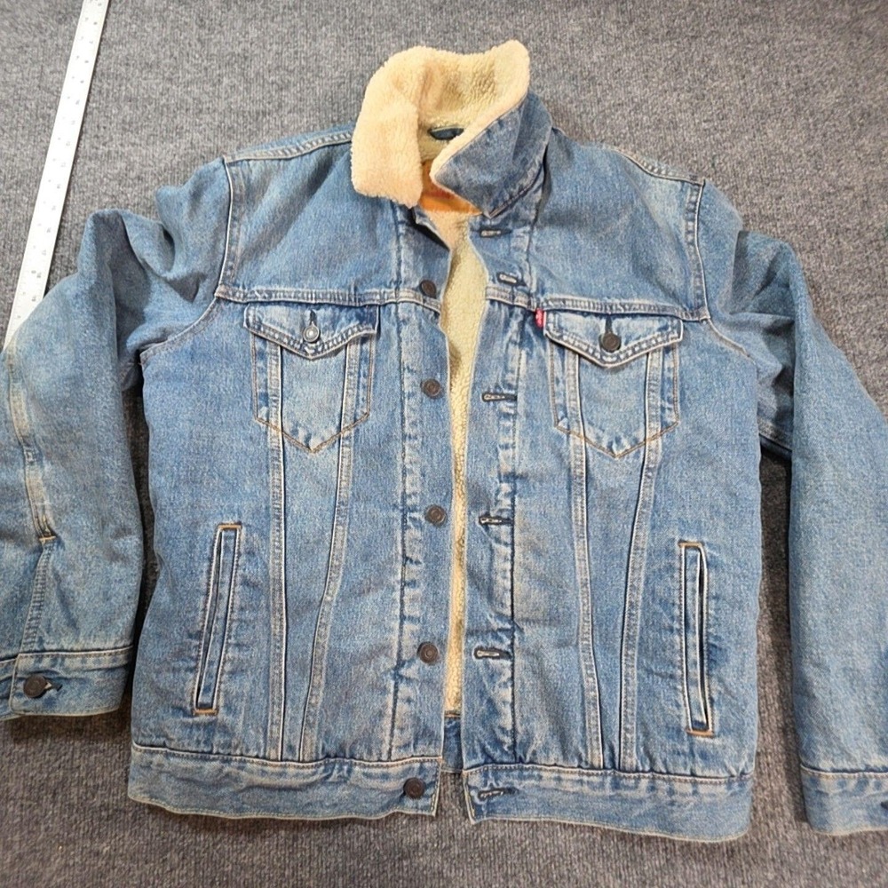 Levis Jacket Mens Medium Blue Sherpa Lined Denim Button Front Western Trucker